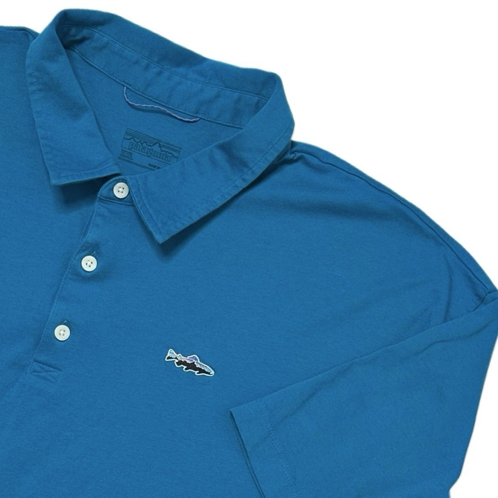 Patagonia Trout Logo Organic Cotton Polo Shirt‎ Blue Mens XXL 52206
